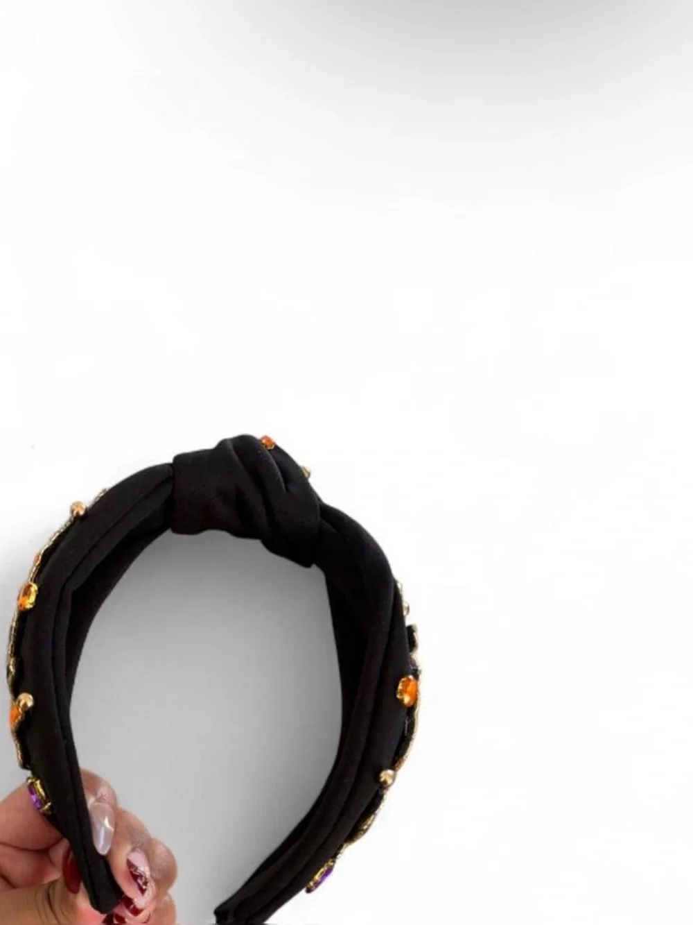 Black Padded Headband with Orange & Purple Beaded Lettering